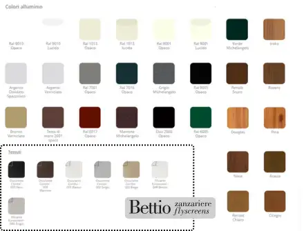 Colori e Finiture Disponibili Zanzariere Bettio